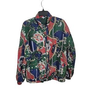 FUDA International Green‎ Silk Full Zip Windbreaker Jacket Women's Size Large